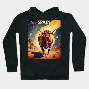 Running of the Bulls Starry Night Spain Travel Tourism Retro Vintage Hoodie